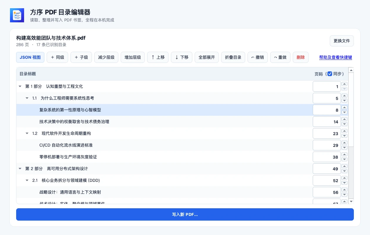 方序 PDF 目录编辑器真实树形视图